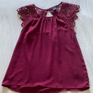 Miss Chievous Burgundy Lace Shoulder Top